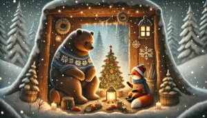 bjornen-og-reven-feirer-jul-pyntet-tre