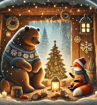 bjornen-og-reven-feirer-jul-pyntet-tre