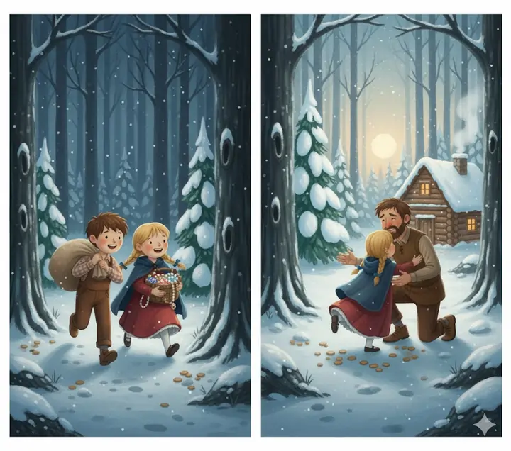 Hans og Grete vender hjem med gull og juveler