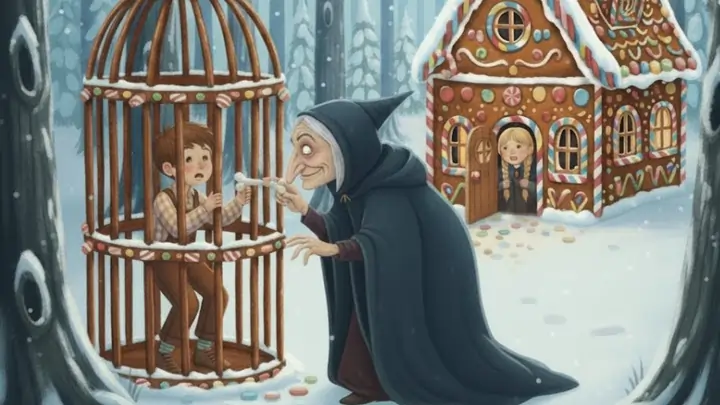 Heksen fanger Hans i buret