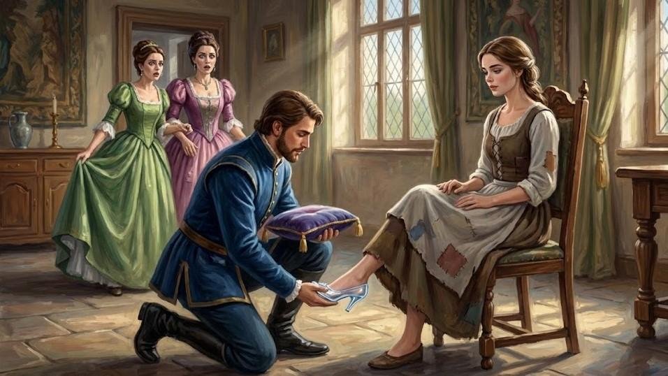 Glasskoen prøves i Askepotts hjem