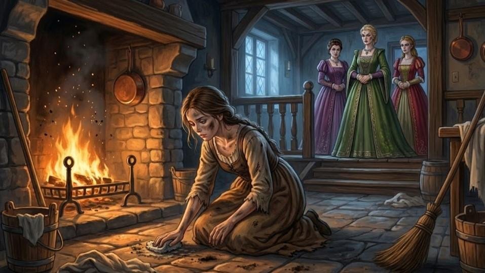 Askepott ved peisen som tjenestepike